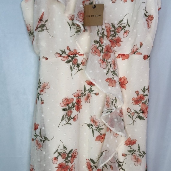 BLU PEPPER FLORAL RUFFLE HALTER MIDI DRESS SIZE L - Picture 4 of 13